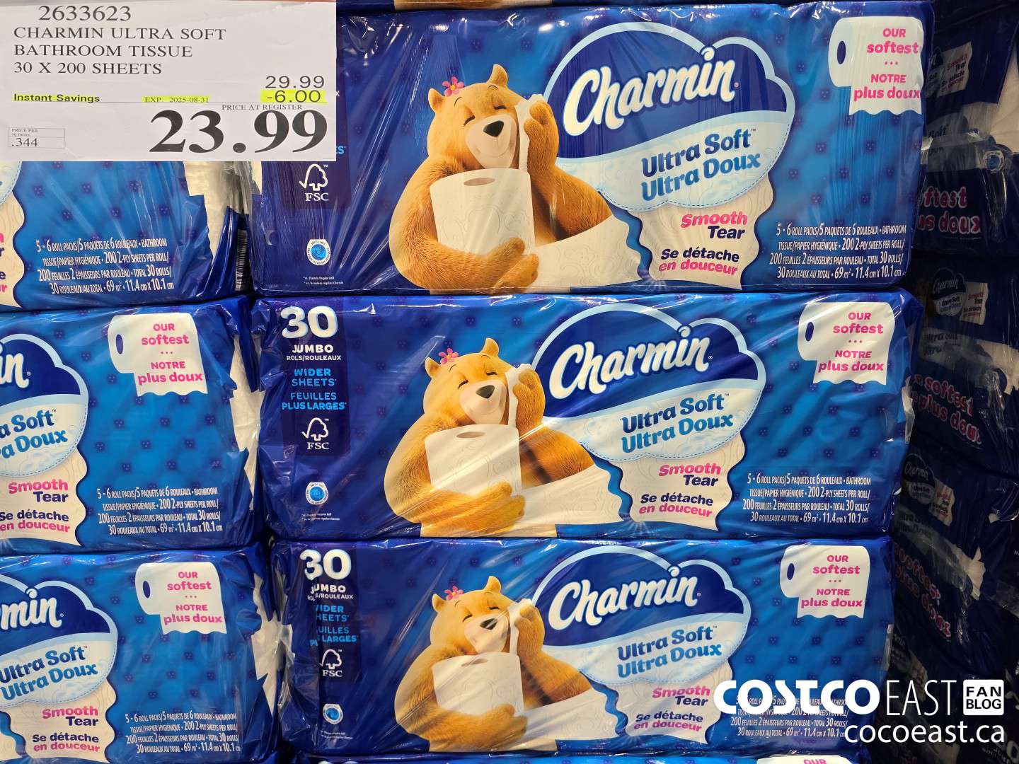 2633623 CHARMIN ULTRA SOFT BATHROOM TISSUE 30 X 200 SHEETS ($6.00 INSTANT SAVINGS EXPIRES ON 2025-08-31) $23.99
