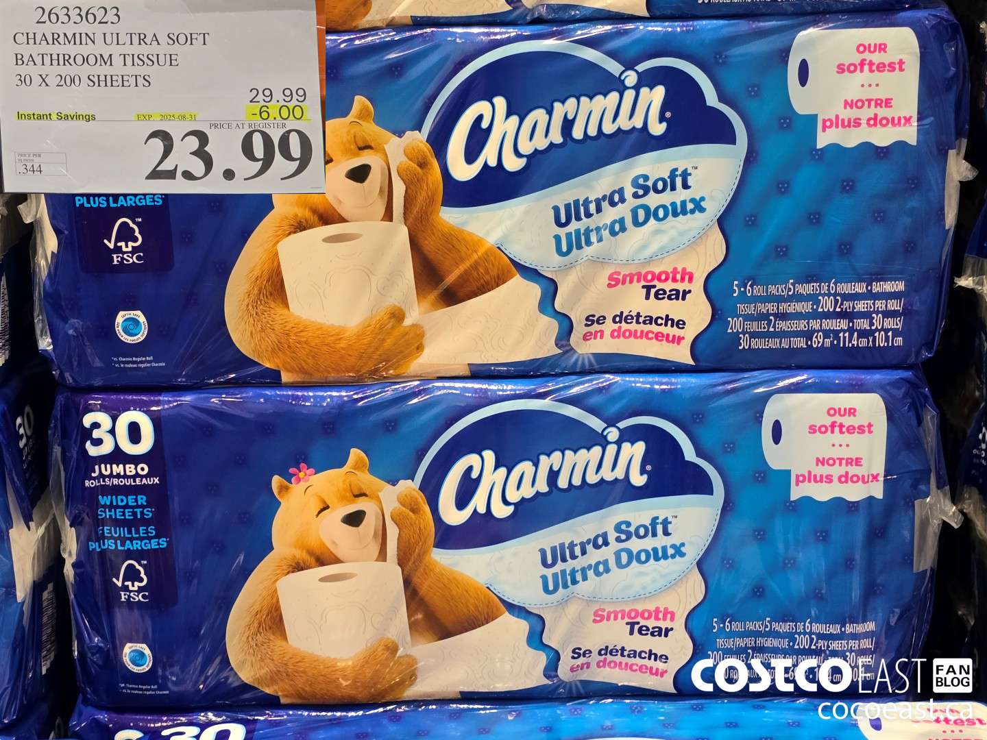 2633623 CHARMIN ULTRA SOFT BATHROOM TISSUE 30 X 200 SHEETS ($6.00 INSTANT SAVINGS EXPIRES ON 2025-08-31) $23.99