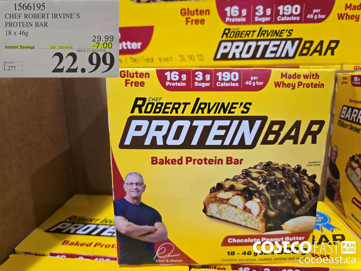 1566195 CHEF ROBERT IRVINE'S PROTEIN BAR 18 x 46 g ($7.00 INSTANT SAVINGS EXPIRES ON 2025-08-03) $22.99