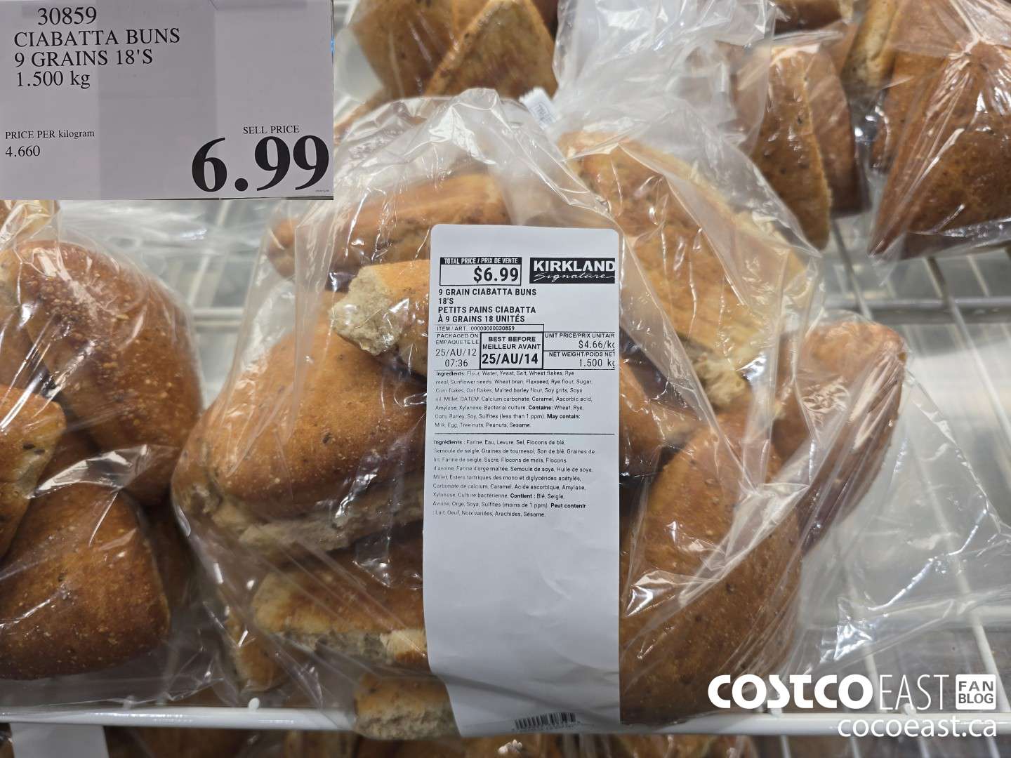 30859 CIABATTA BUNS 9 GRAINS 18'S 1.500 KG $6.99