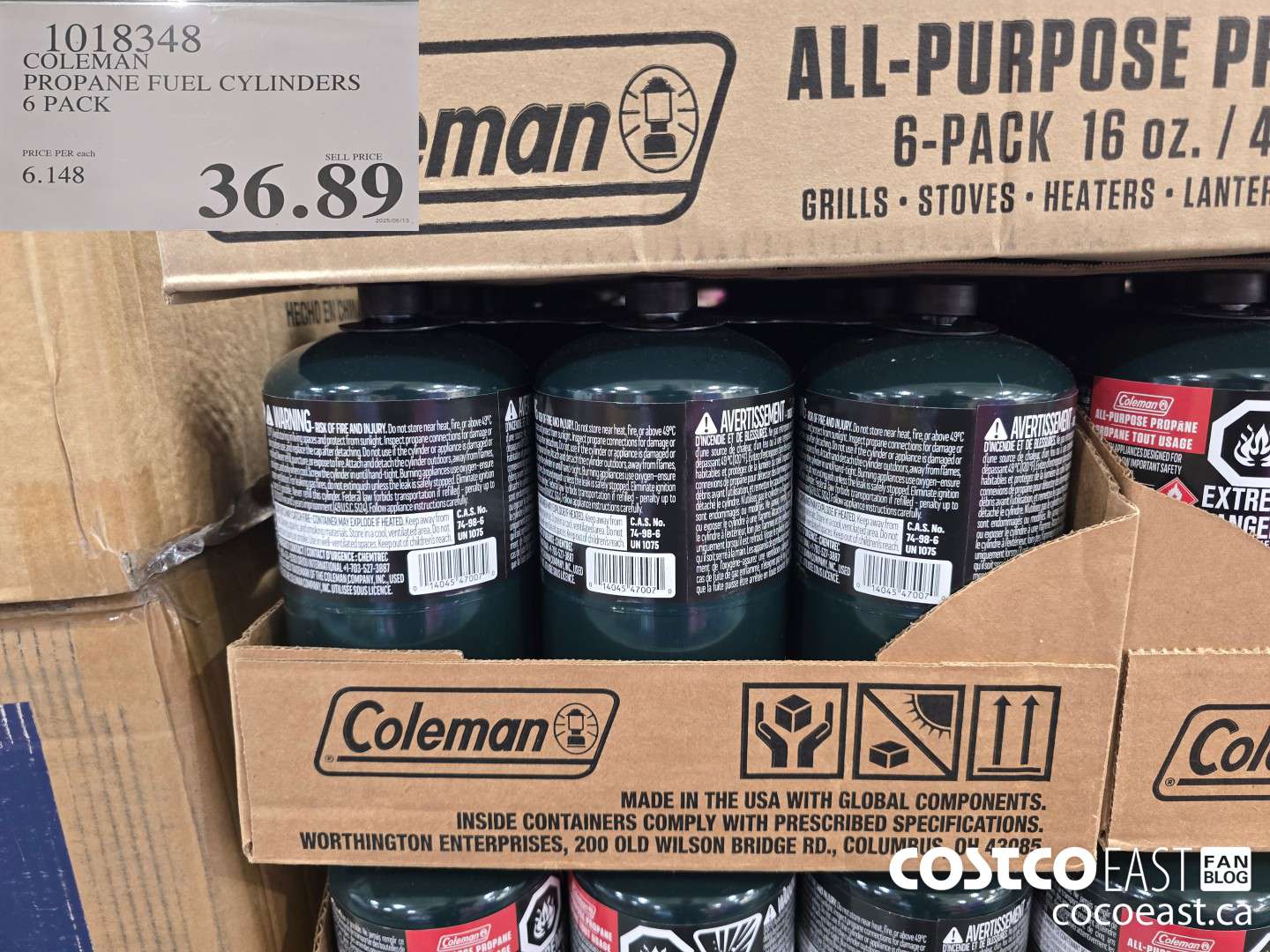 1018348 COLEMAN PROPANE FUEL CYLINDERS 6 PACK $36.89