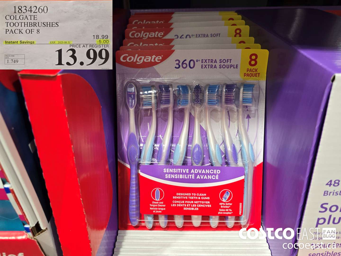 1834260 COLGATE 360 ADVANCED TOOTHBRUSHES PACK OF 8 ($5.00 INSTANT SAVINGS EXPIRES ON 2025-08-31) $13.99