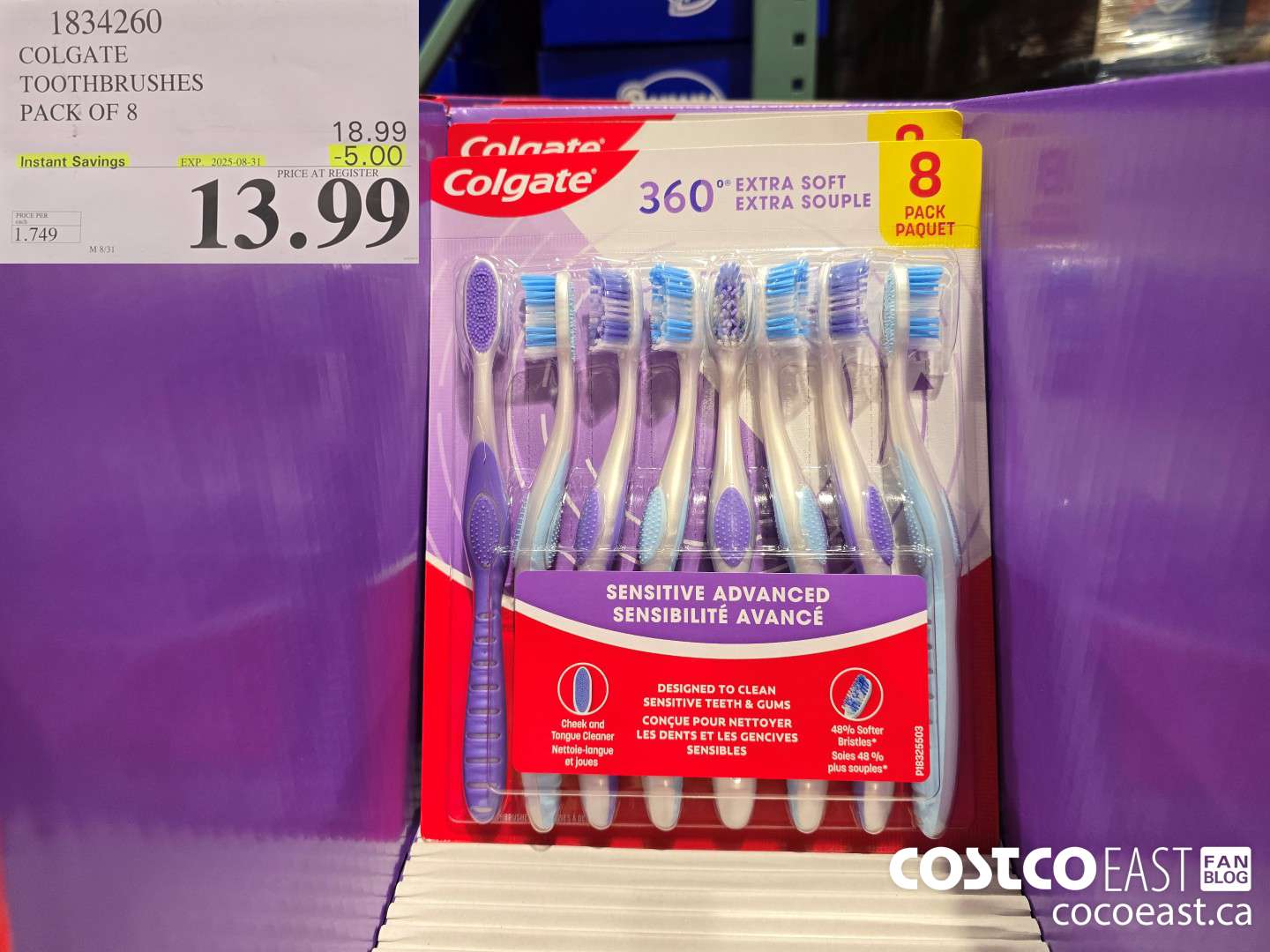 1834260 COLGATE 360 ADVANCED TOOTHBRUSHES PACK OF 8 ($5.00 INSTANT SAVINGS EXPIRES ON 2025-08-31) $13.99