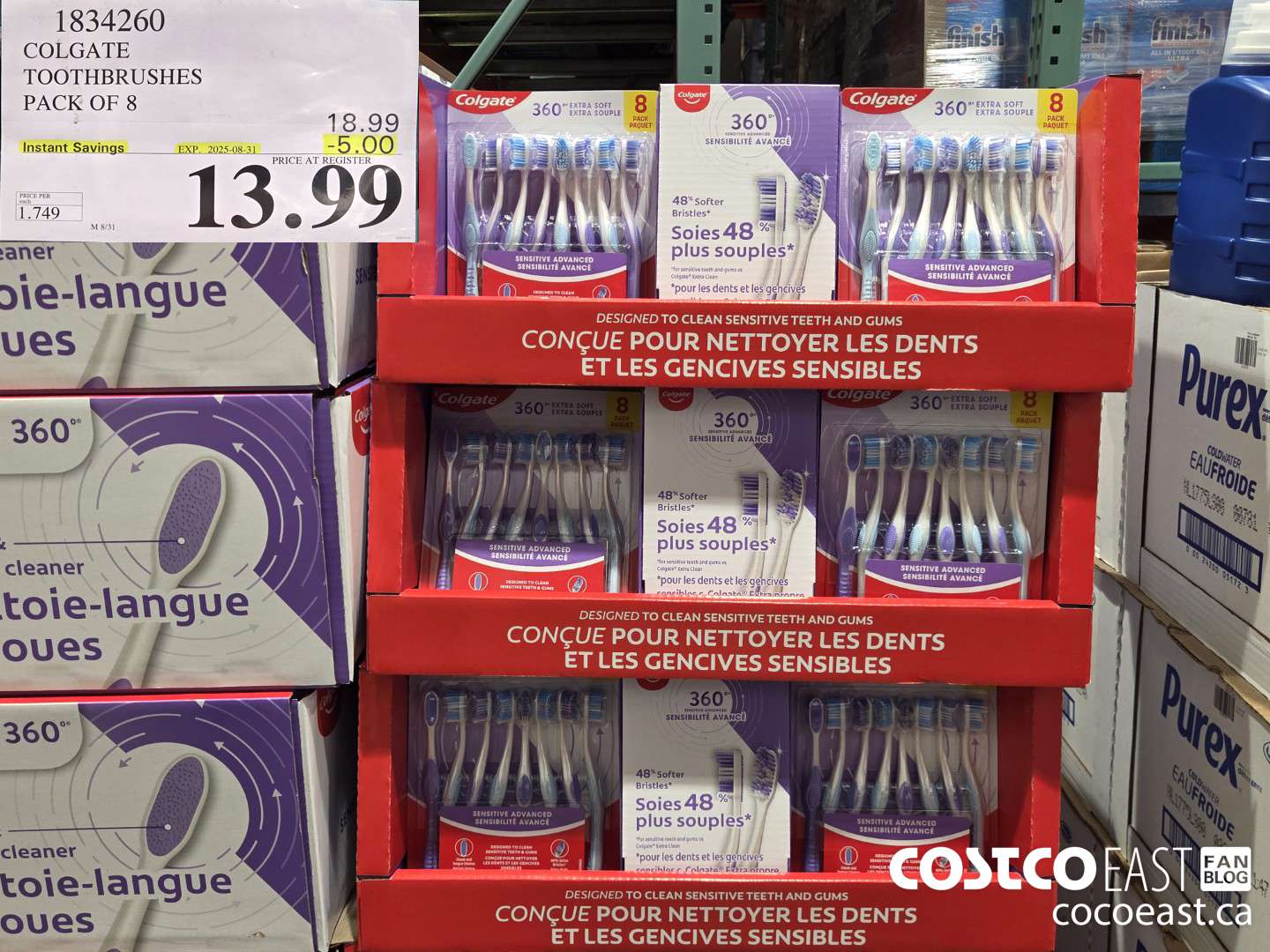 1834260 COLGATE 360 ADVANCED TOOTHBRUSHES PACK OF 8 ($5.00 INSTANT SAVINGS EXPIRES ON 2025-08-31) $13.99
