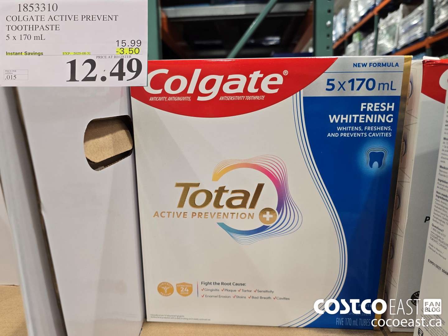 1853310 COLGATE ACTIVE PREVENT TOOTHPASTE 5 x 170 mL ($3.50 INSTANT SAVINGS EXPIRES ON 2025-08-31) $12.49