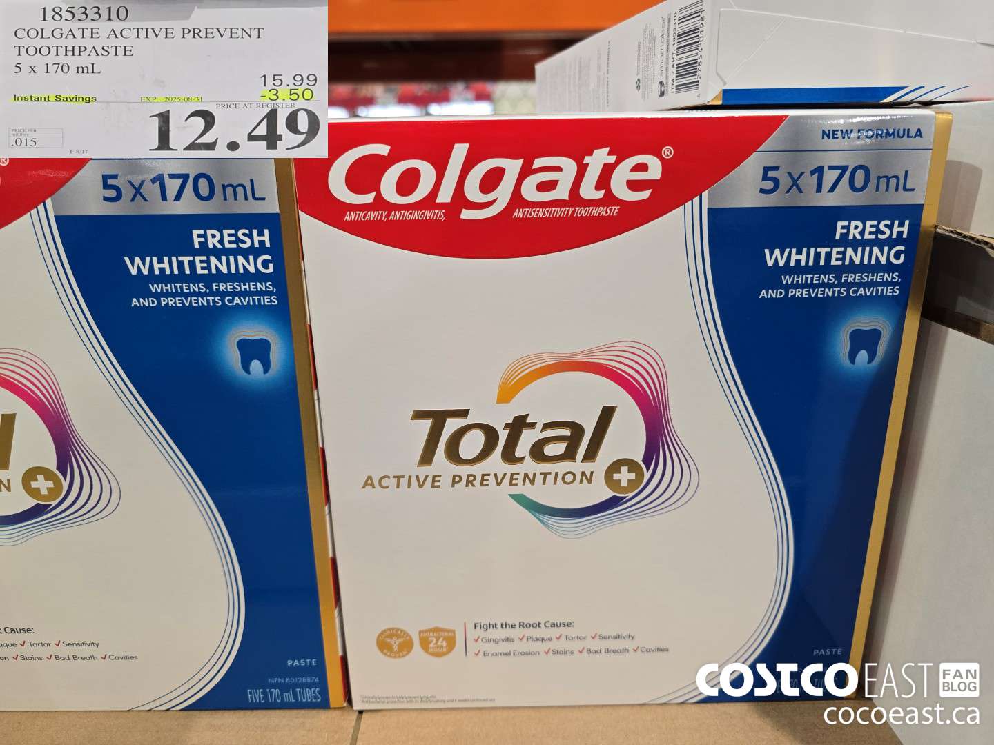 1853310 COLGATE ACTIVE PREVENT TOOTHPASTE 5 x 170 mL ($3.50 INSTANT SAVINGS EXPIRES ON 2025-08-31) $12.49