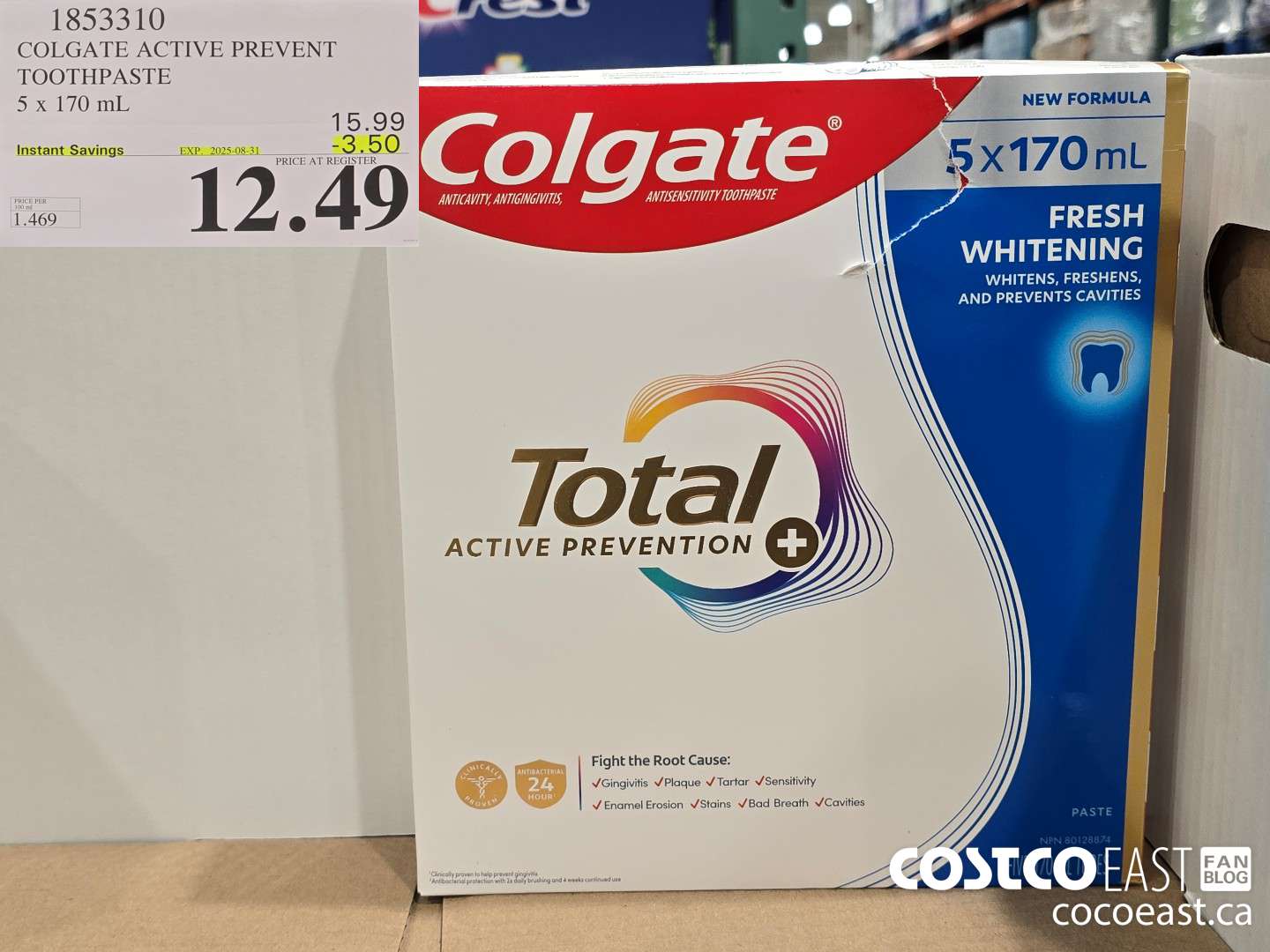 1853310 COLGATE ACTIVE PREVENT TOOTHPASTE 5 x 170 mL ($3.50 INSTANT SAVINGS EXPIRES ON 2025-08-31) $12.49