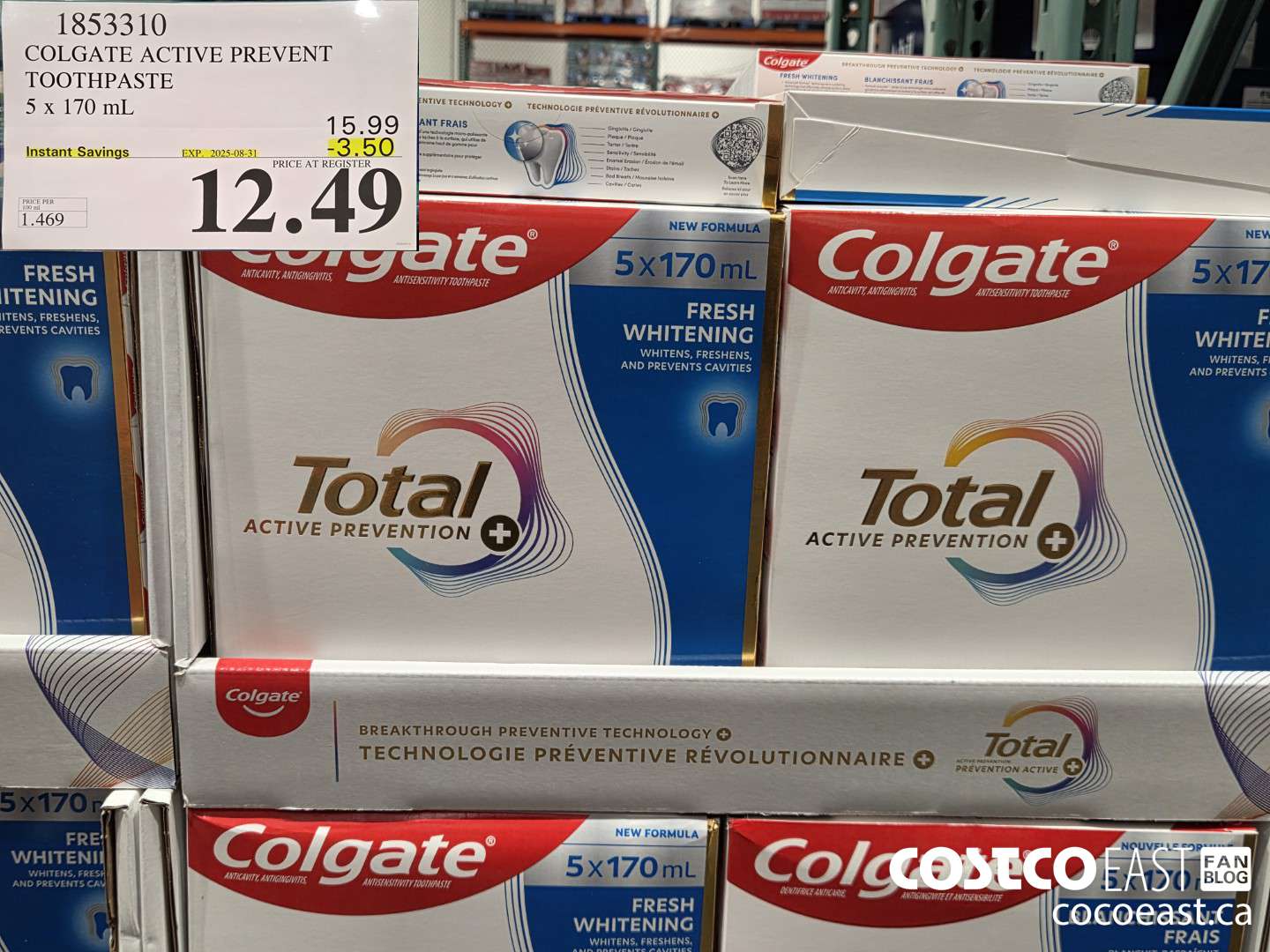 1853310 COLGATE ACTIVE PREVENT TOOTHPASTE 5 x 170 mL ($3.50 INSTANT SAVINGS EXPIRES ON 2025-08-31) $12.49