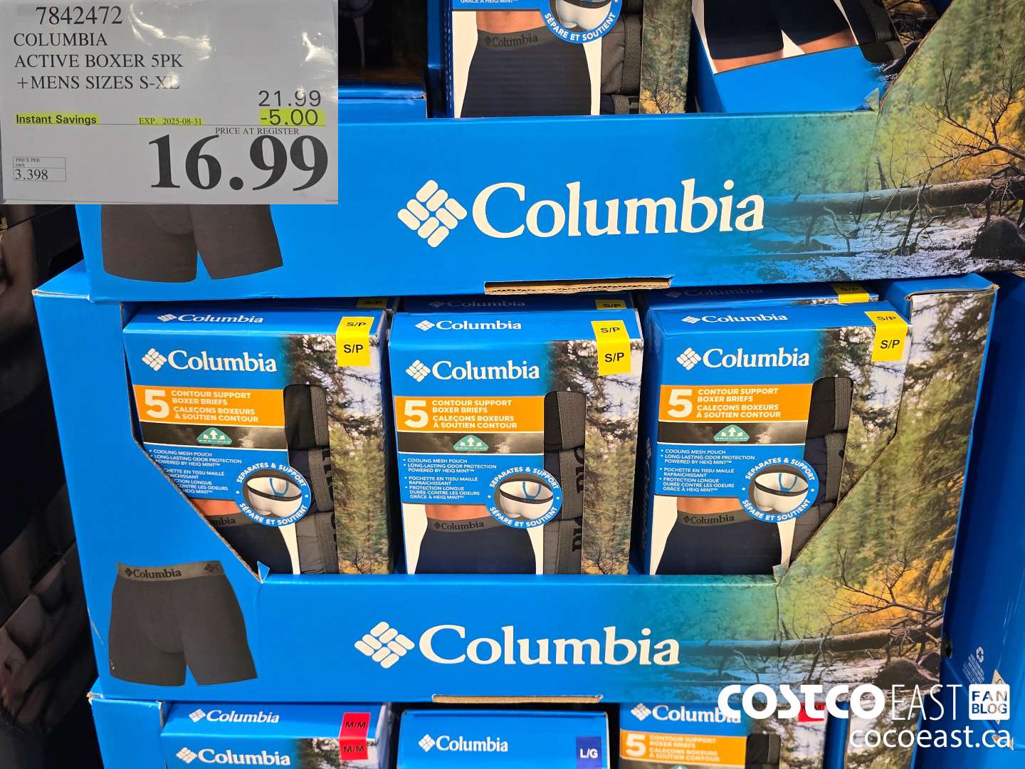 7842472 COLUMBIA ACTIVE BOXER 5PK MENS SIZES S-XL ($5.00 INSTANT SAVINGS EXPIRES ON 2025-08-31) $16.99