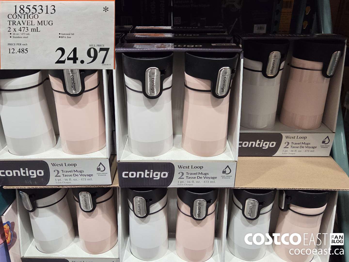 1855313 CONTIGO TRAVEL MUG PACK OF 2, 16 OZ $24.97