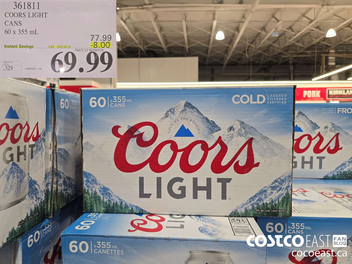 361811 COORS LIGHT CANETTES 60 x 355 ml ($8.00 INSTANT SAVINGS EXPIRES ON 2025-08-10) $69.99