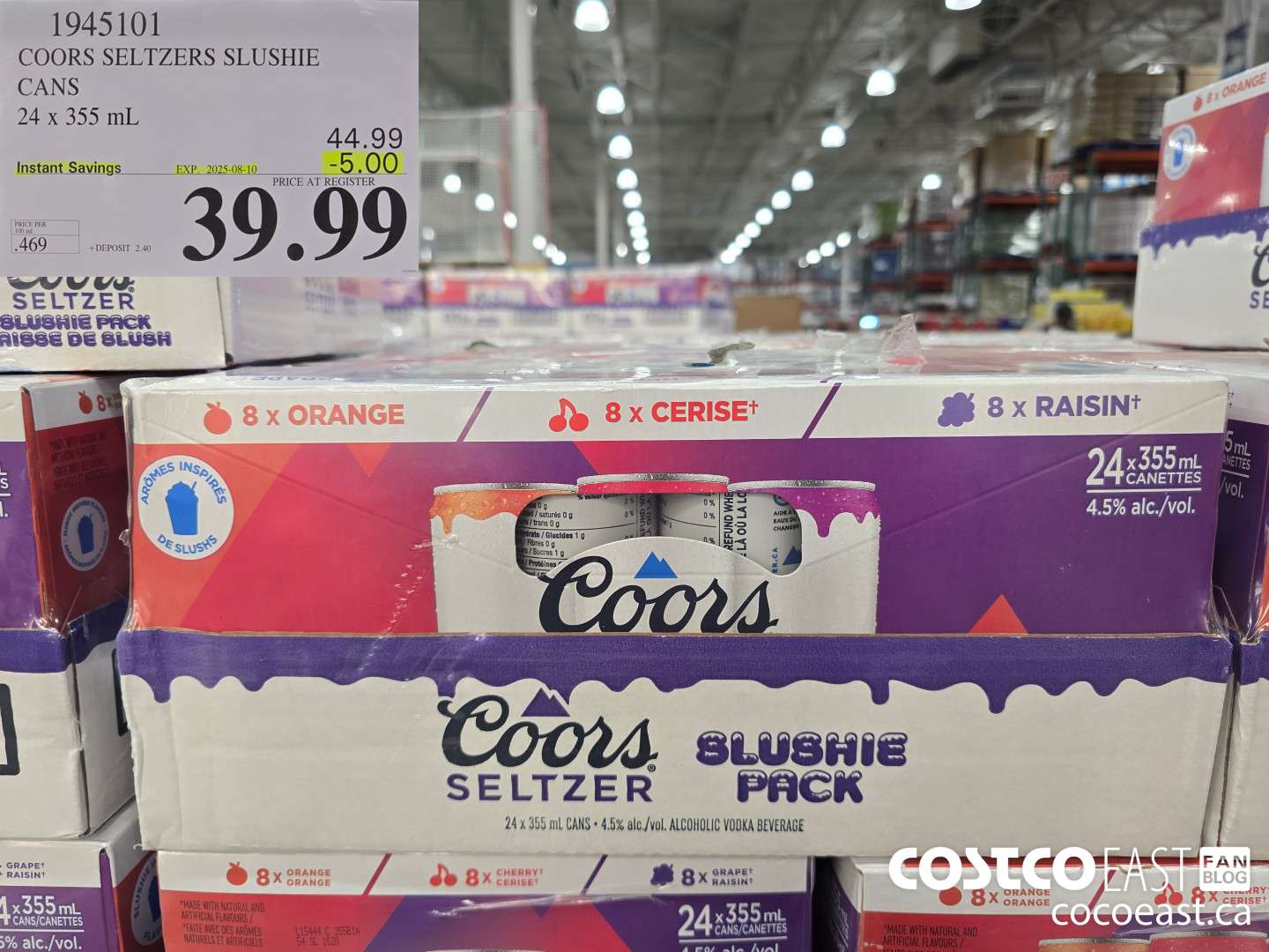 1945101 COORS SELTZERS SLUSHIE CANS 24 X 355 mL ($5.00 INSTANT SAVINGS EXPIRES ON 2025-08-10) $39.99