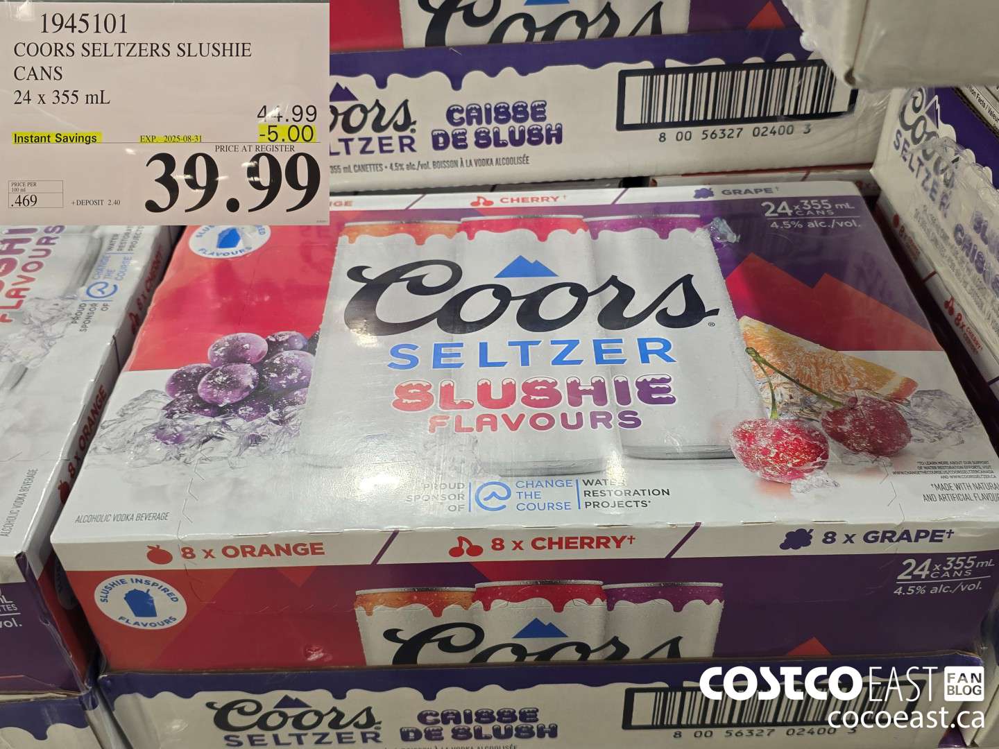 1945101 COORS SELTZERS SLUSHIE CANS 24 X 355 mL ($5.00 INSTANT SAVINGS EXPIRES ON 2025-08-31) $39.99