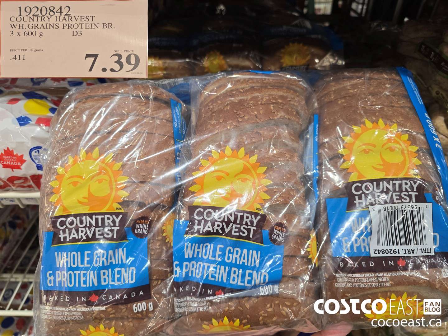 1920842 COUNTRY HARVEST WH.GRAINS PROTEIN BR. 3 X 600 G $7.39