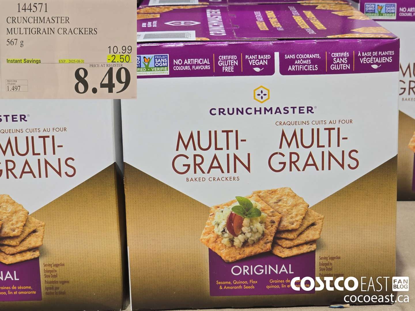 144571 CRUNCHMASTER MULTIGRAIN CRACKER 567 G ($2.50 INSTANT SAVINGS EXPIRES ON 2025-08-31) $8.49