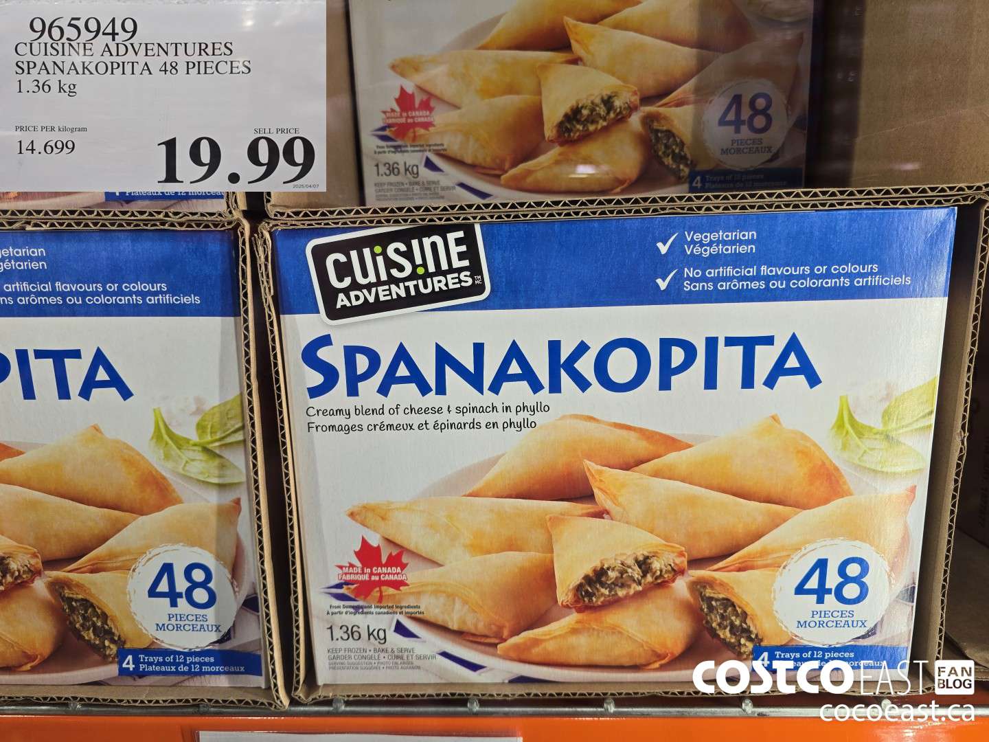 965949 CUISINE ADVENTURES SPANAKOPITA 48 PIECES 1.36 KG $19.99
