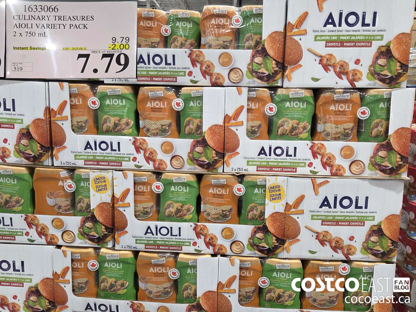 1633066 CULINARY TREASURES AIOLI SAUCE VARIETY PK 2 x 750 mL ($2.00 INSTANT SAVINGS EXPIRES ON 2025-08-31) $7.79