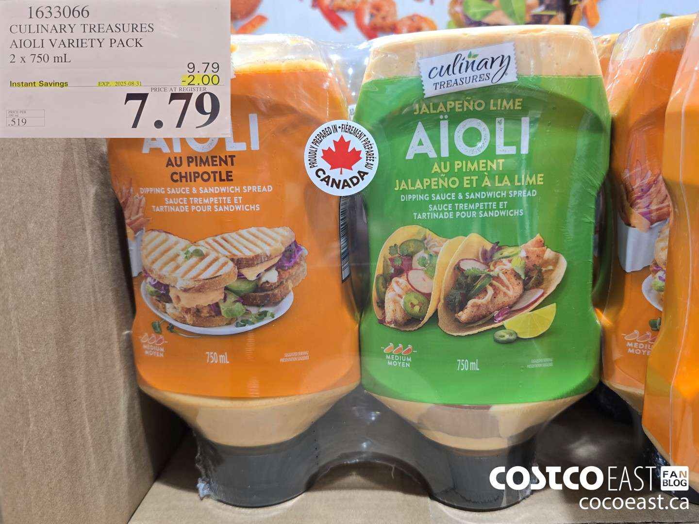 1633066 CULINARY TREASURES AIOLI SAUCE VARIETY PK 2 x 750 mL ($2.00 INSTANT SAVINGS EXPIRES ON 2025-08-31) $7.79