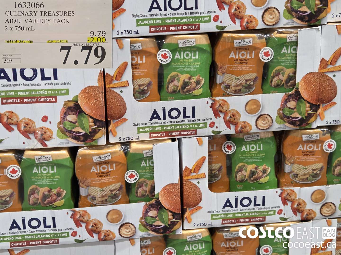 1633066 CULINARY TREASURES AIOLI SAUCE VARIETY PK 2 x 750 mL ($2.00 INSTANT SAVINGS EXPIRES ON 2025-08-31) $7.79