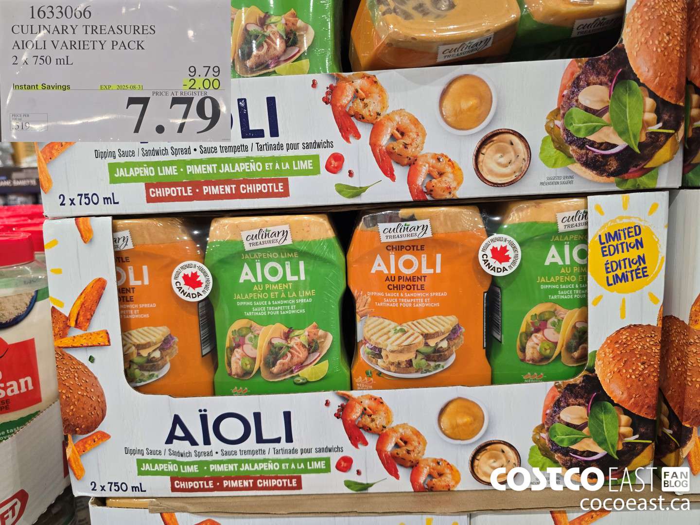 1633006 CULINARY TREASURES AIOLI VARIETY PACK 2 x 750 mL ($2.00 INSTANT SAVINGS EXPIRES ON 2025-08-31) $7.79