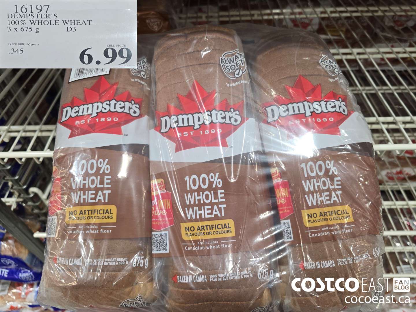 16197 DEMPSTER'S 100% WHOLE WHEAT 3 X 675 G $6.99