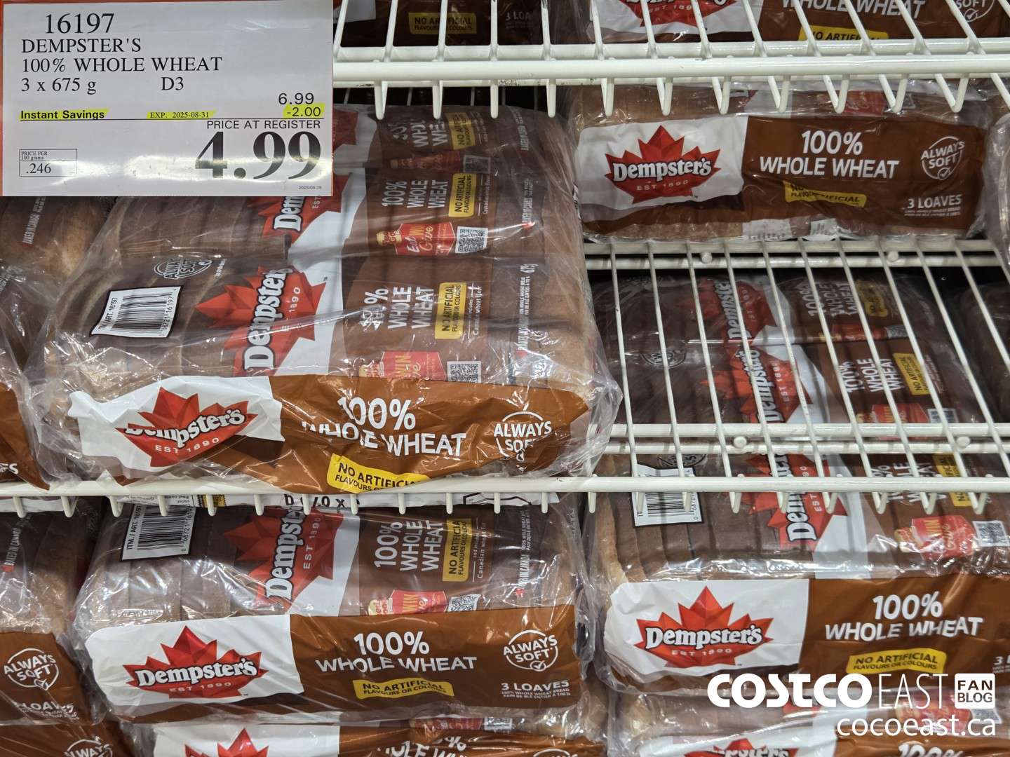 16197 DEMPSTER'S 100% WHOLE WHEAT 3 X 675 G ($2.00 INSTANT SAVINGS EXPIRES ON 2025-08-31) $4.99