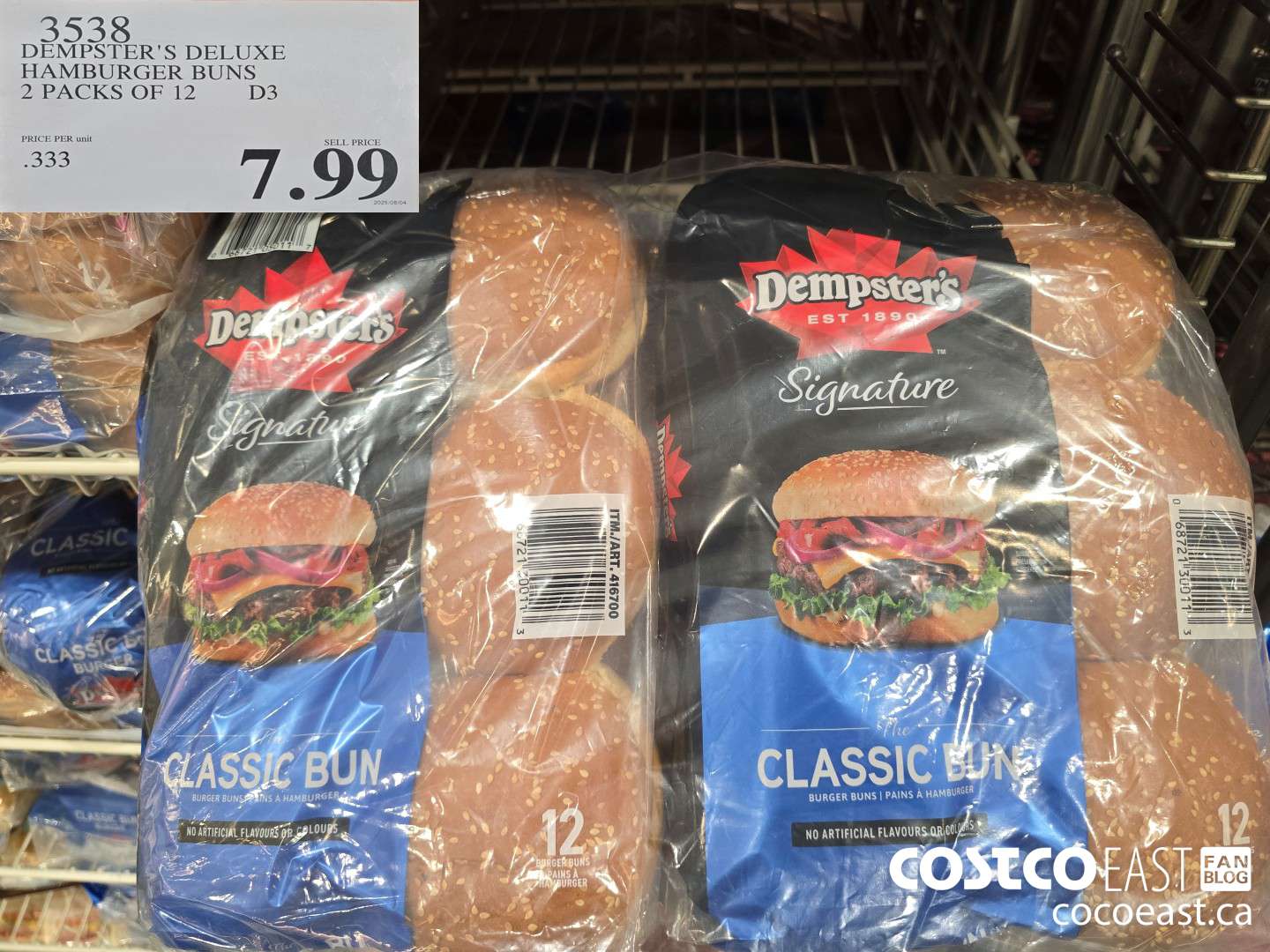 3538 DEMPSTER'S DELUXE HAMBURGER BUNS 2 PACKS OF 12 $7.99
