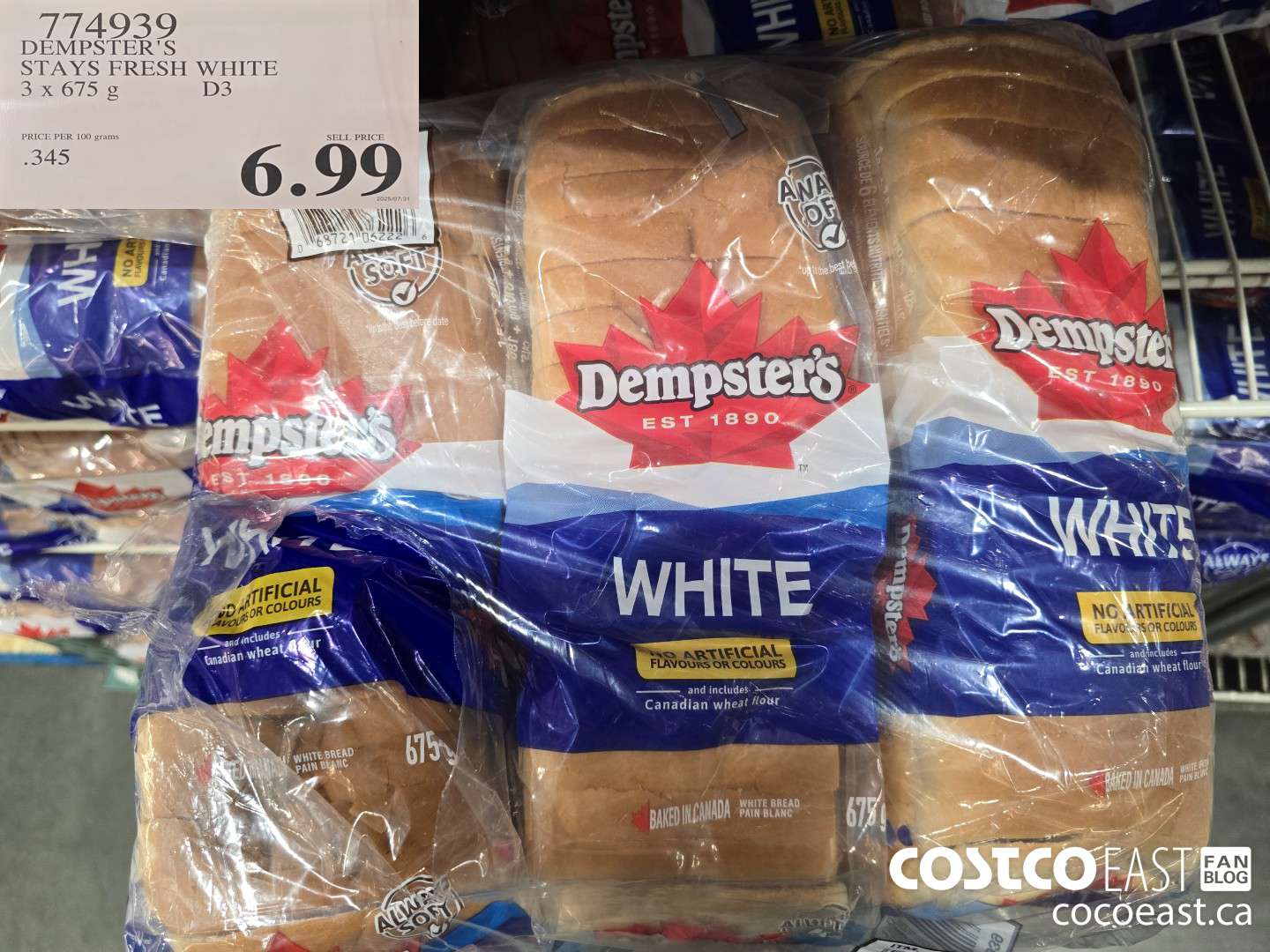 774939 DEMPSTER'S STAYS FRESH WHITE 3 x 675 g $6.99