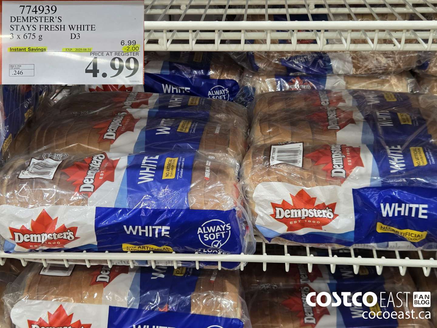 774939 DEMPSTER'S STAYS FRESH WHITE 3 x 675 g ($2.00 INSTANT SAVINGS EXPIRES ON 2025-08-31) $4.99