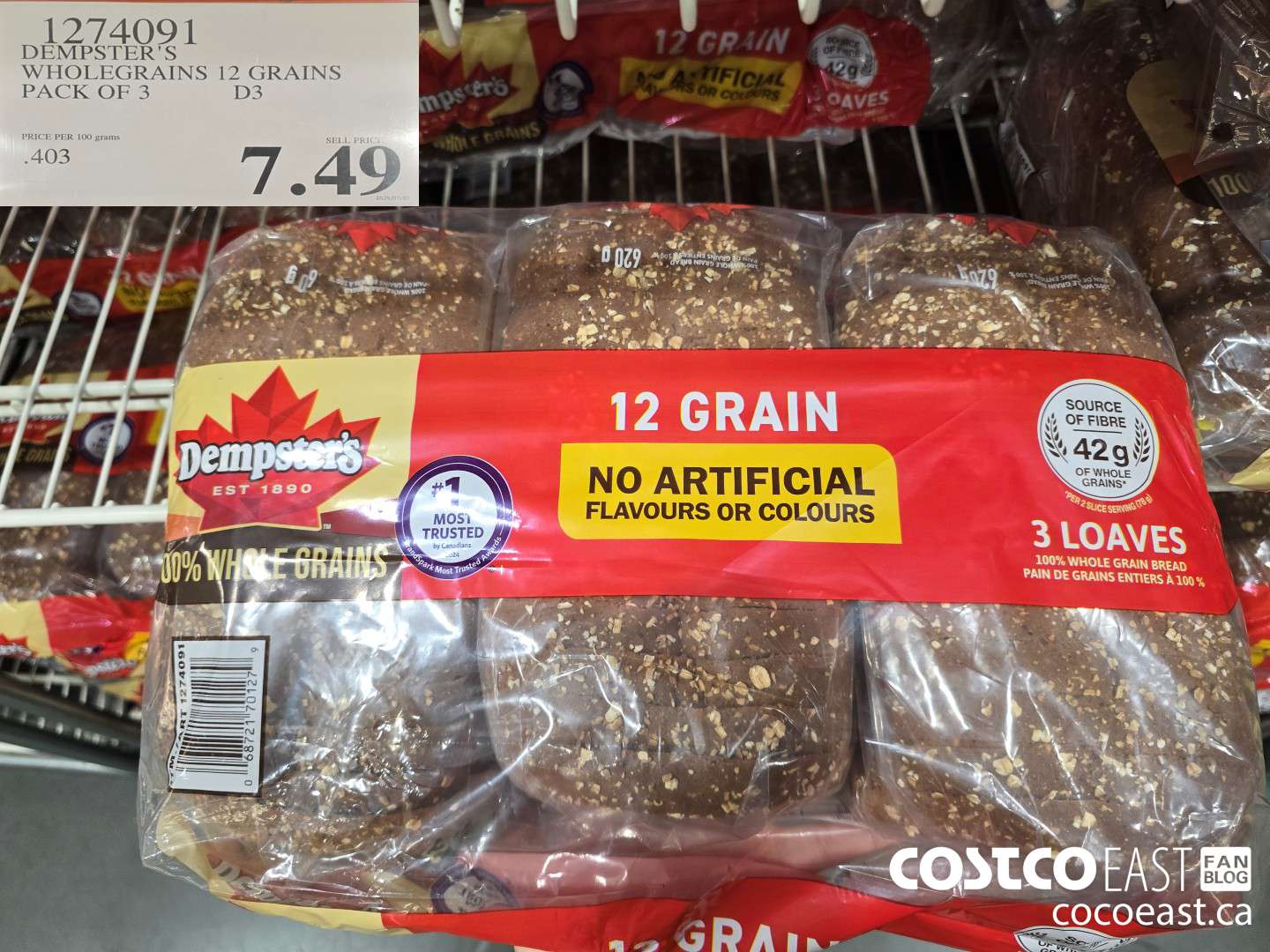 1274091 DEMPSTER'S WHOLEGRAINS 12 GRAINS PACK OF 3 $7.49