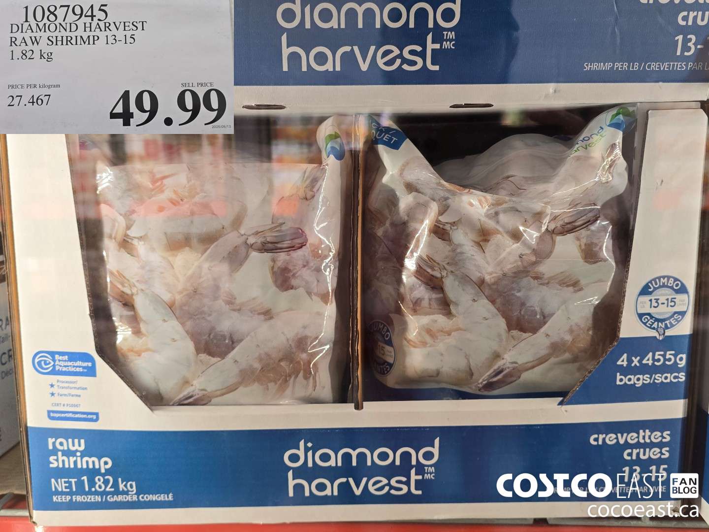 1087945 DIAMOND HARVEST RAW SHRIMP 13-15 1.82 kg $49.99