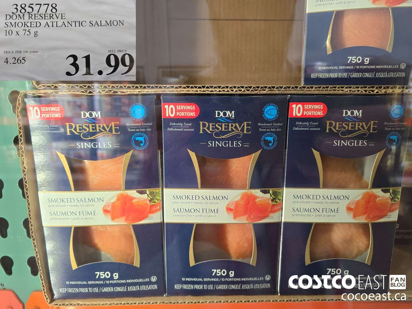 385778 DOM RESERVE SMOKED ATLANTIC SALMON 10 x 75 g $31.99