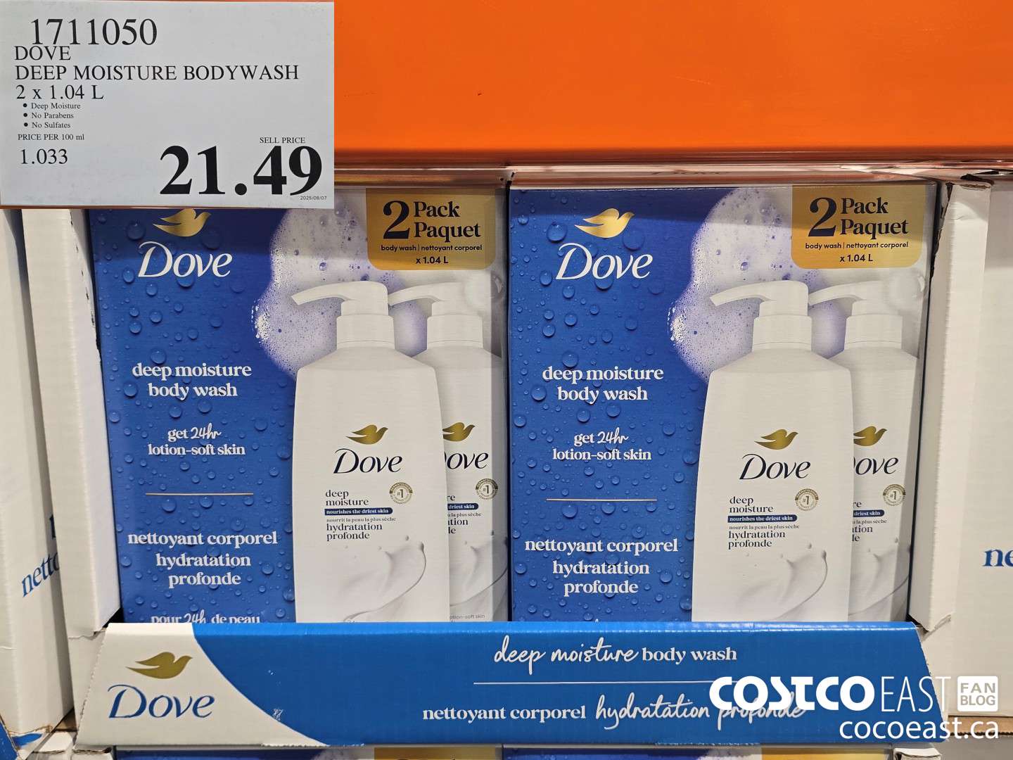 1711050 DOVE DEEP MOISTURE BODY WASH 2 x 1.04 L $21.49