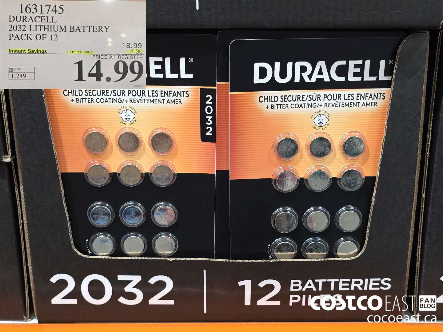 1631745 DURACELL 2032 LITHIUM BATTERY PACK OF 12 ($4.00 INSTANT SAVINGS EXPIRES ON 2025-08-24) $14.99