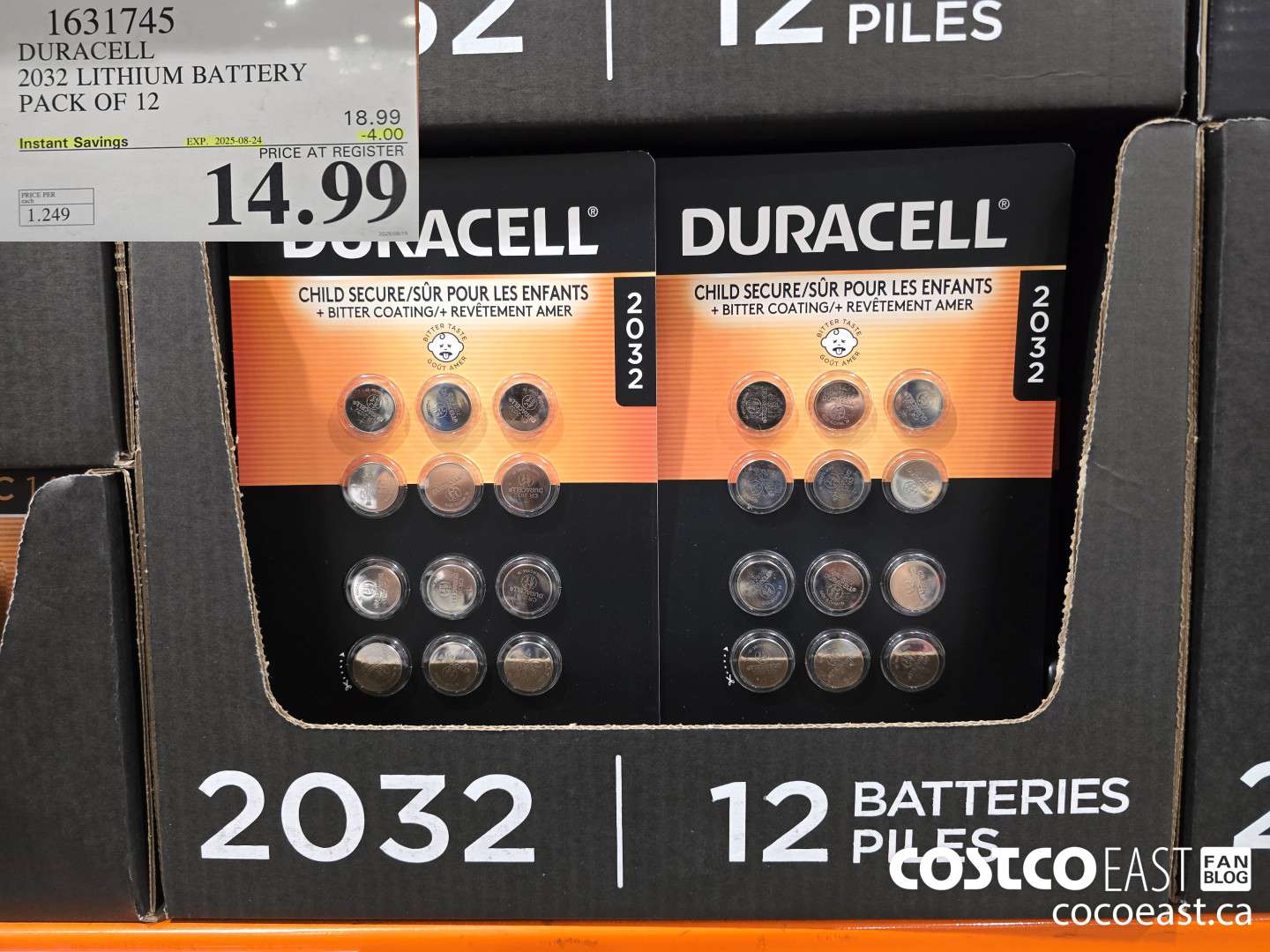1631745 DURACELL 2032 LITHIUM BATTERY PACK OF 12 ($4.00 INSTANT SAVINGS EXPIRES ON 2025-08-24) $14.99