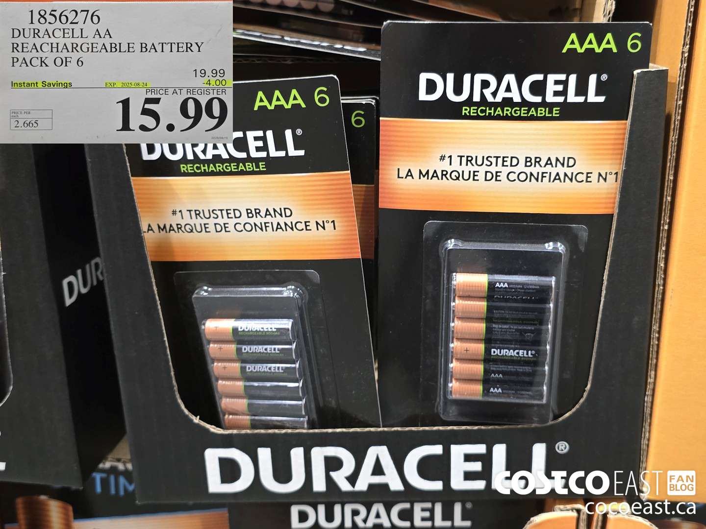 1856276 DURACELL AA RECHARGEABLE BATTERY PACK OF 6 ($4.00 INSTANT SAVINGS EXPIRES ON 2025-08-24) $15.99