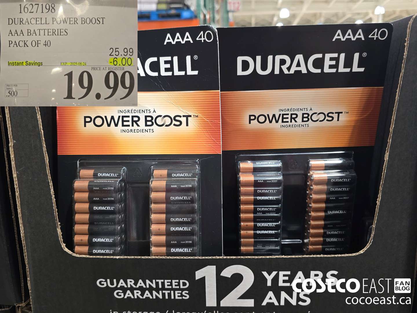 1627198 DURACELL POWER BOOST AAA BATTERIES PACK OF 40 ($6.00 INSTANT SAVINGS EXPIRES ON 2025-08-24) $19.99