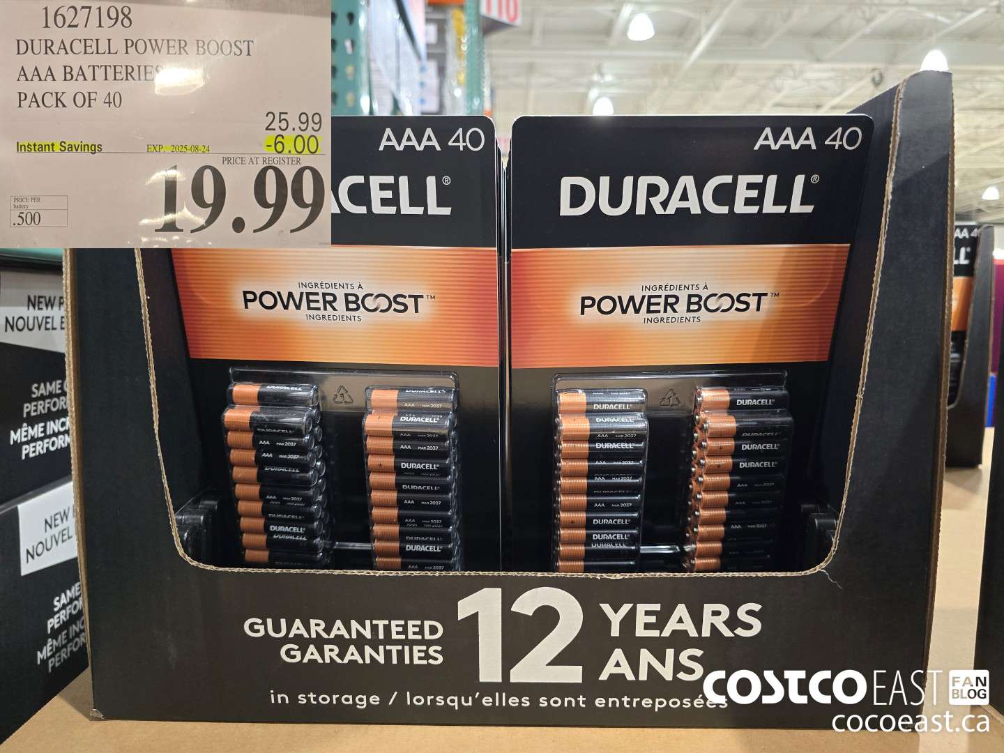1627198 DURACELL POWER BOOST AAA BATTERIES PACK OF 40 ($6.00 INSTANT SAVINGS EXPIRES ON 2025-08-24) $19.99