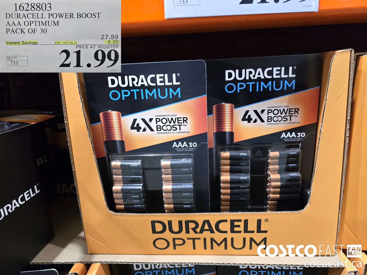 1628803 DURACELL POWER BOOST AAA OPTIMUM PACK OF 30 ($6.00 INSTANT SAVINGS EXPIRES ON 2025-08-24) $21.99