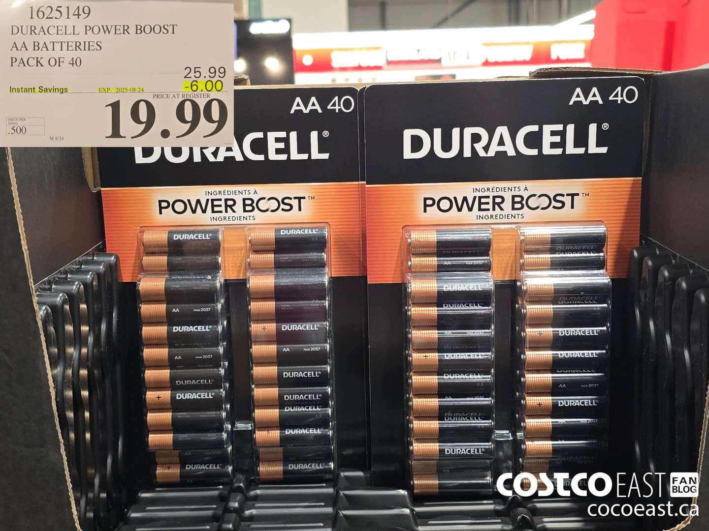 1625149 DURACELL POWER BOOST AA BATTERIES PACK OF 40 ($6.00 INSTANT SAVINGS EXPIRES ON 2025-08-24) $19.99