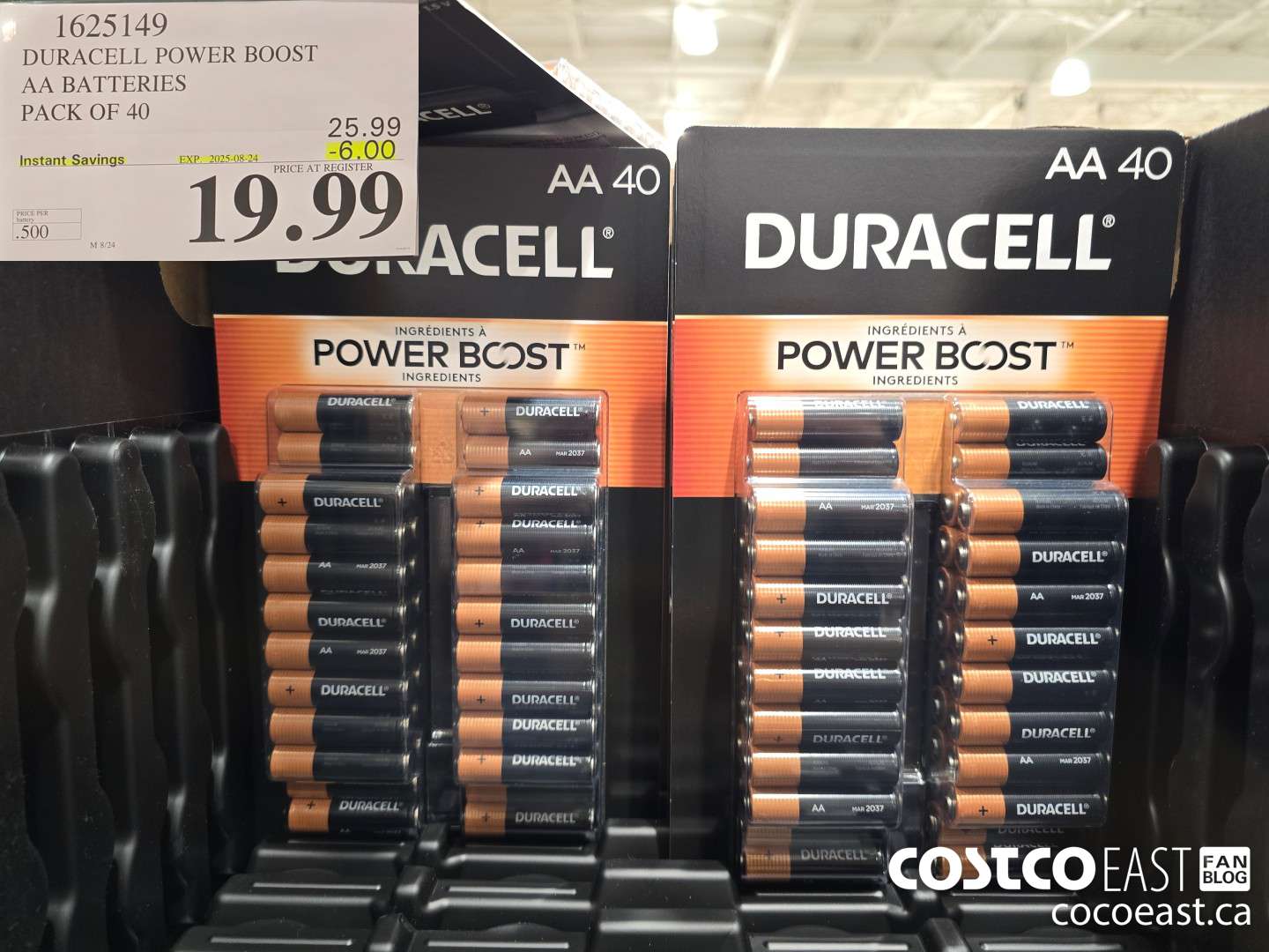 1625149 DURACELL POWER BOOST AA BATTERIES PACK OF 40 ($6.00 INSTANT SAVINGS EXPIRES ON 2025-08-24) $19.99