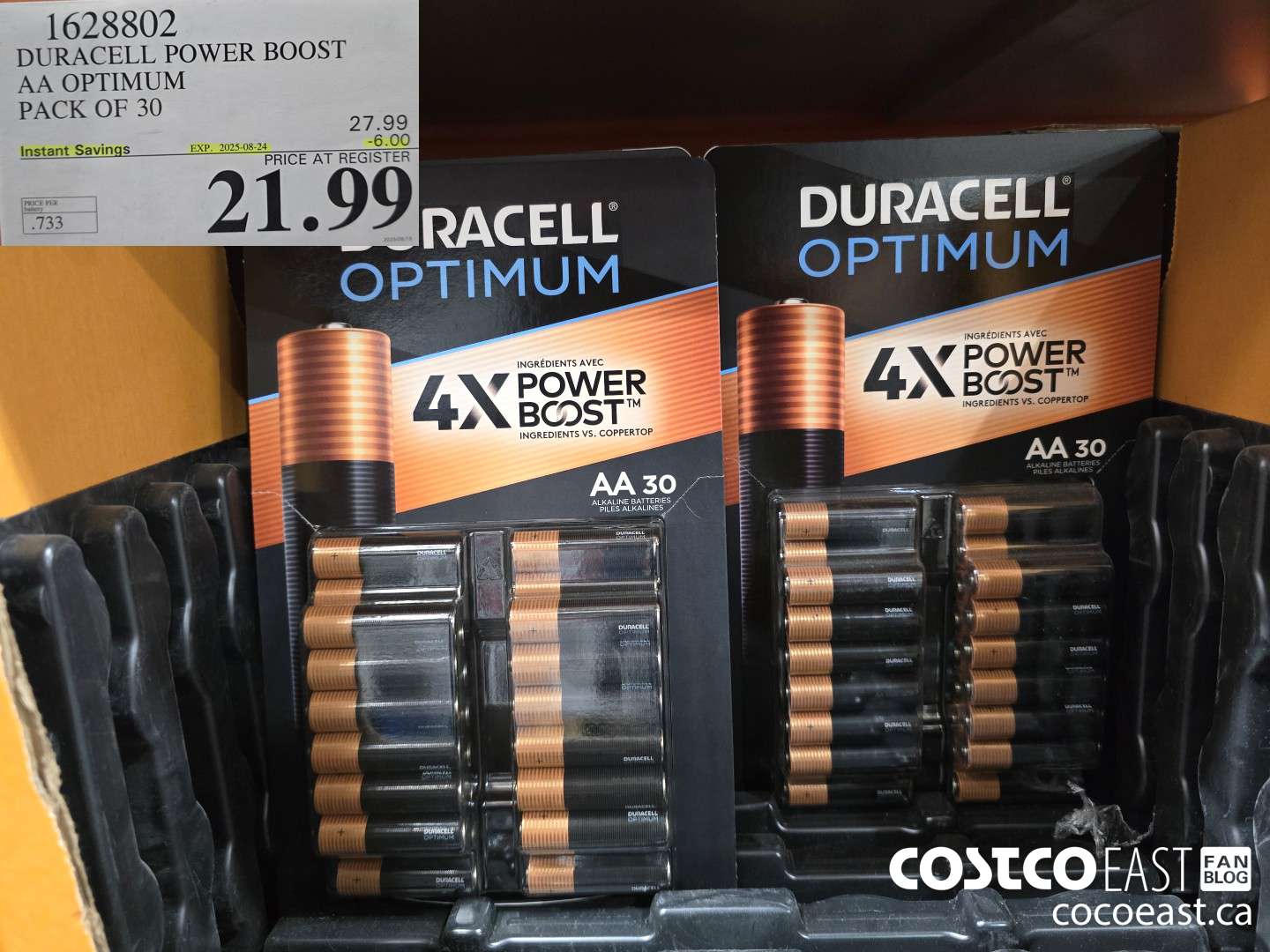 1628802 DURACELL POWER BOOST AA OPTIMUM PACK OF 30 ($6.00 INSTANT SAVINGS EXPIRES ON 2025-08-24) $21.99