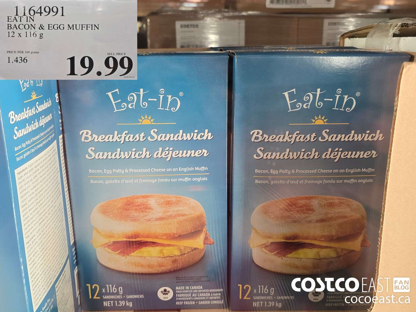 1164991 EAT IN BACON & EGG MUFFIN 12 X 116 G $19.99