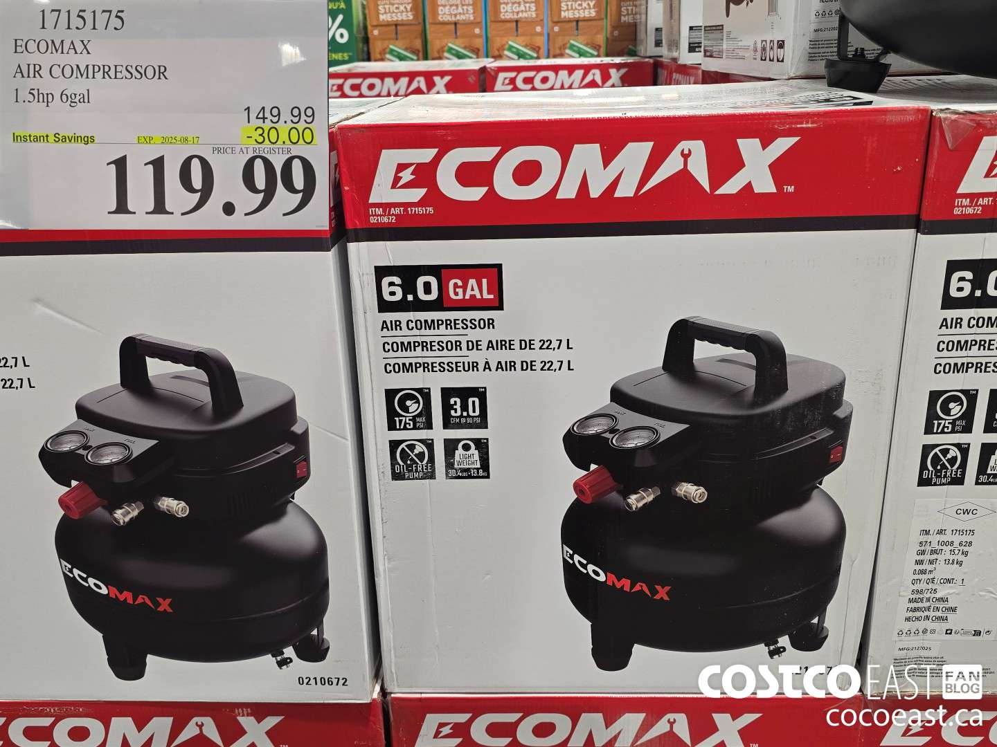 1715175 ECOMAX AIR COMPRESSOR 1.5hp 6gal ($30.00 INSTANT SAVINGS EXPIRES ON 2025-08-17) $119.99
