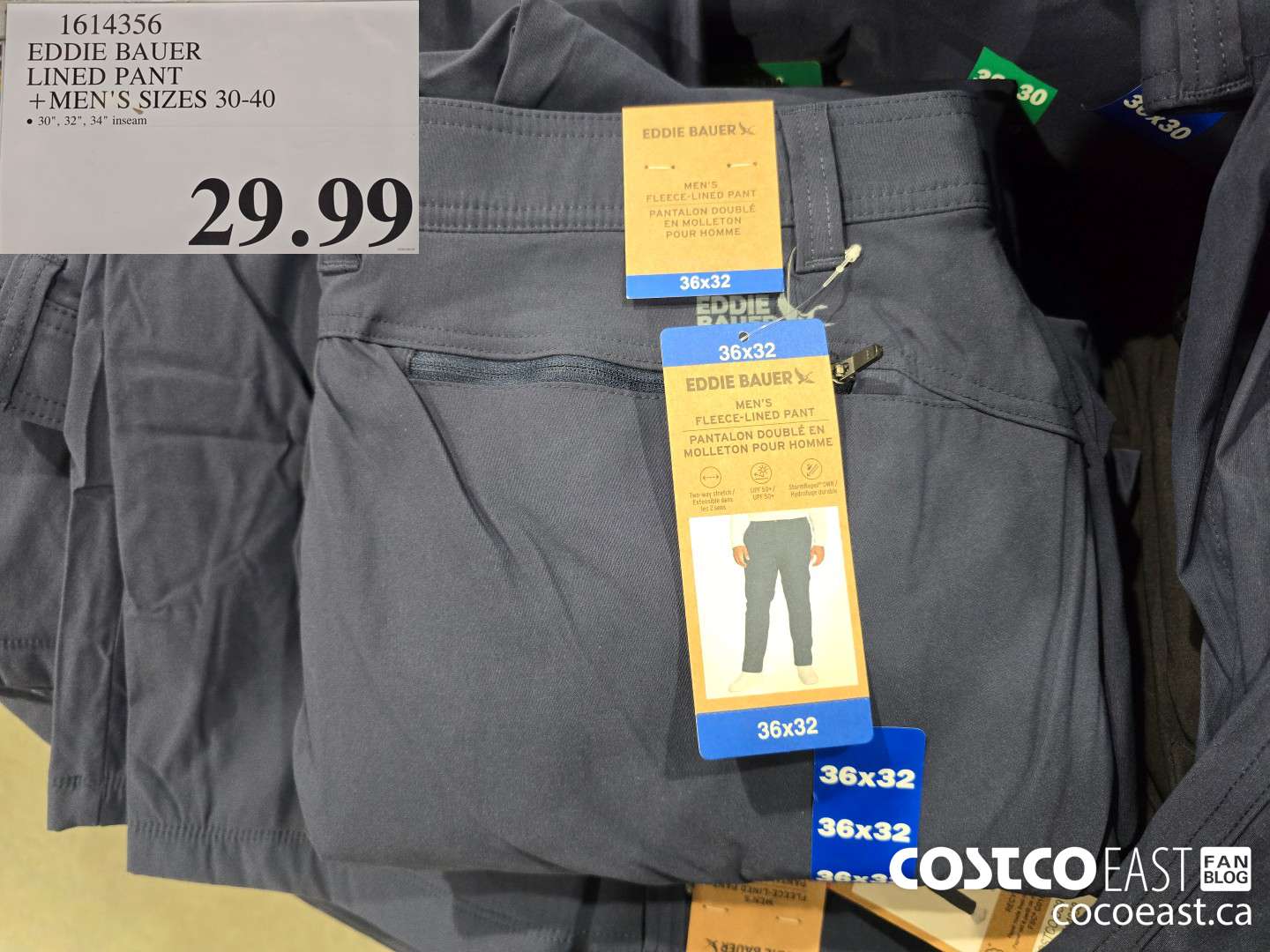 1614356 EDDIE BAUER LINED PANT +MEN'S SIZES 30-40 $29.99