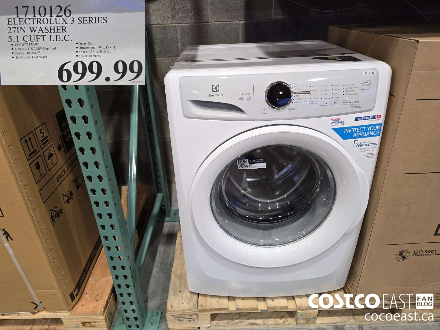 1710126 ELECTROLUX 3 SERIES 27 IN WASHER 5.1 CUFT I.E.C. $699.99