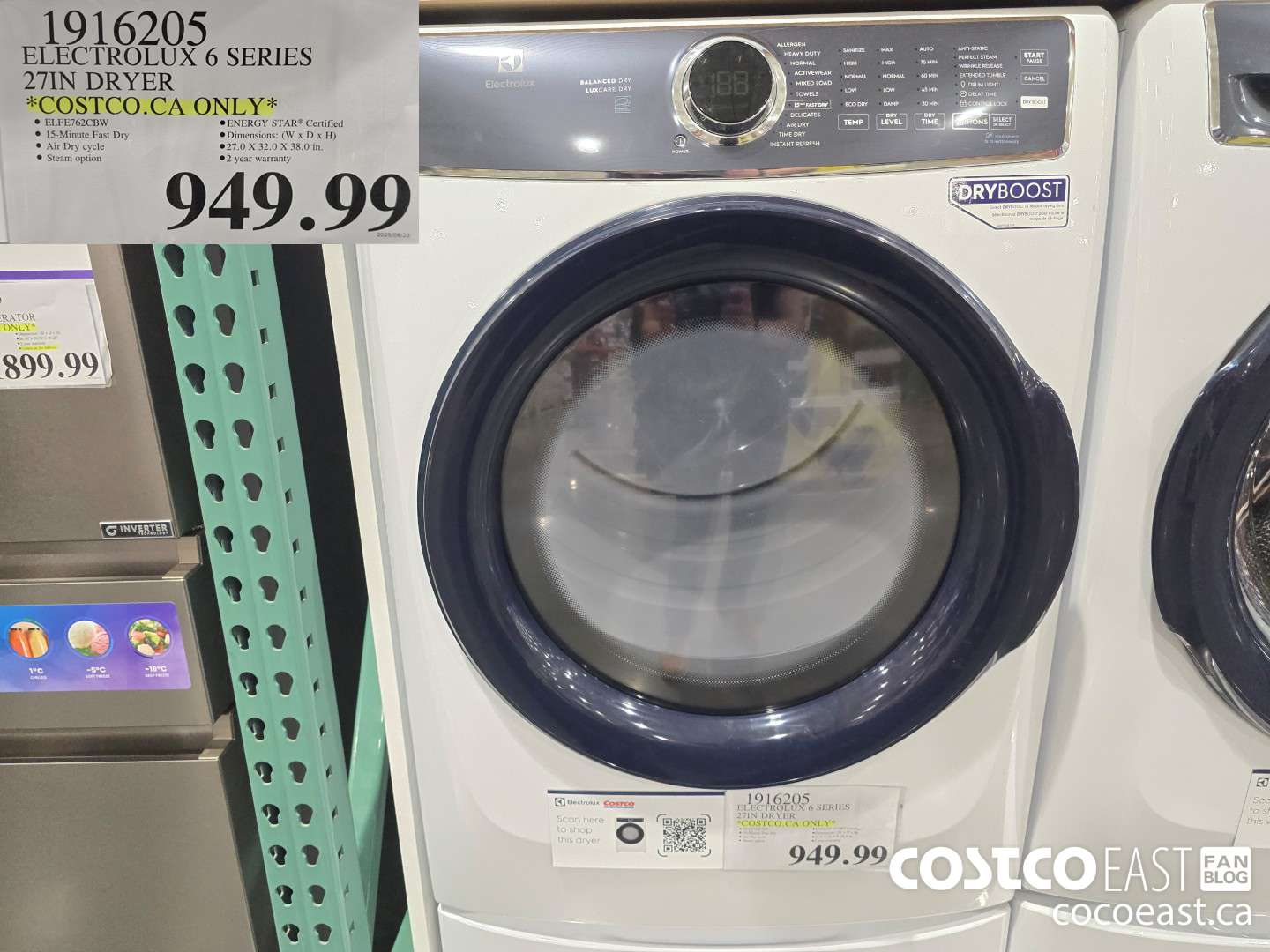 1916205 ELECTROLUX 6 SERIES 27IN DRYER *COSTCO.CA ONLY” $949.99