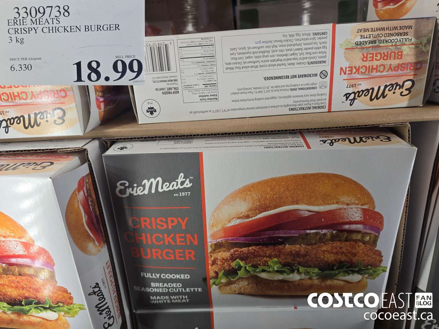 3309738 ERIE MEATS CRISPY CHICKEN BURGER 3 kg $18.99