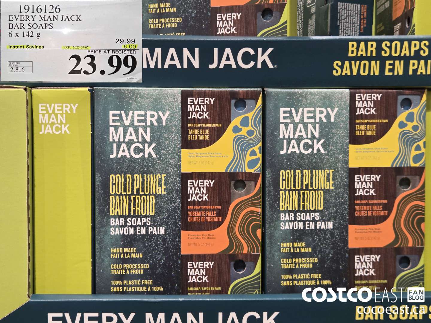 1916126 EVERY MAN JACK BAR SOAPS 6 x 142 G ($6.00 INSTANT SAVINGS EXPIRES ON 2025-09-07) $23.99