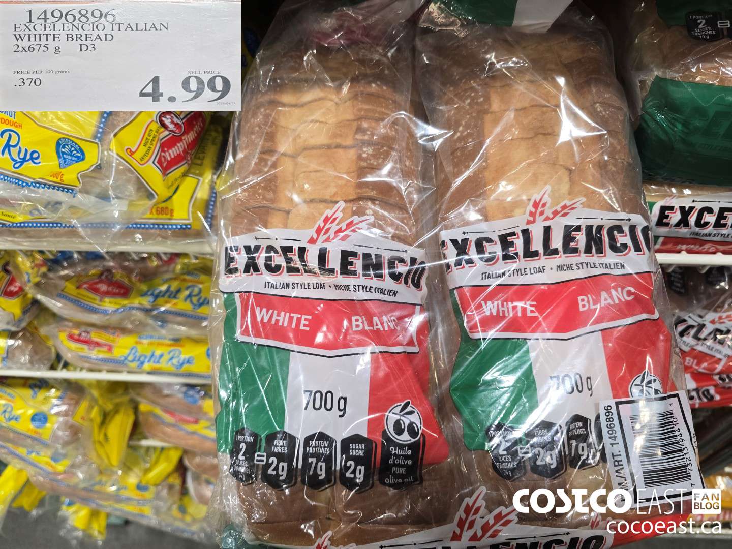 1496896 EXCELENCIO ITALIAN WHITE BREAD 2 X 675 G $4.99